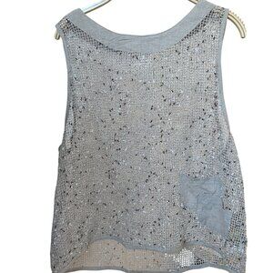Silver Sequin Mesh Tank Top